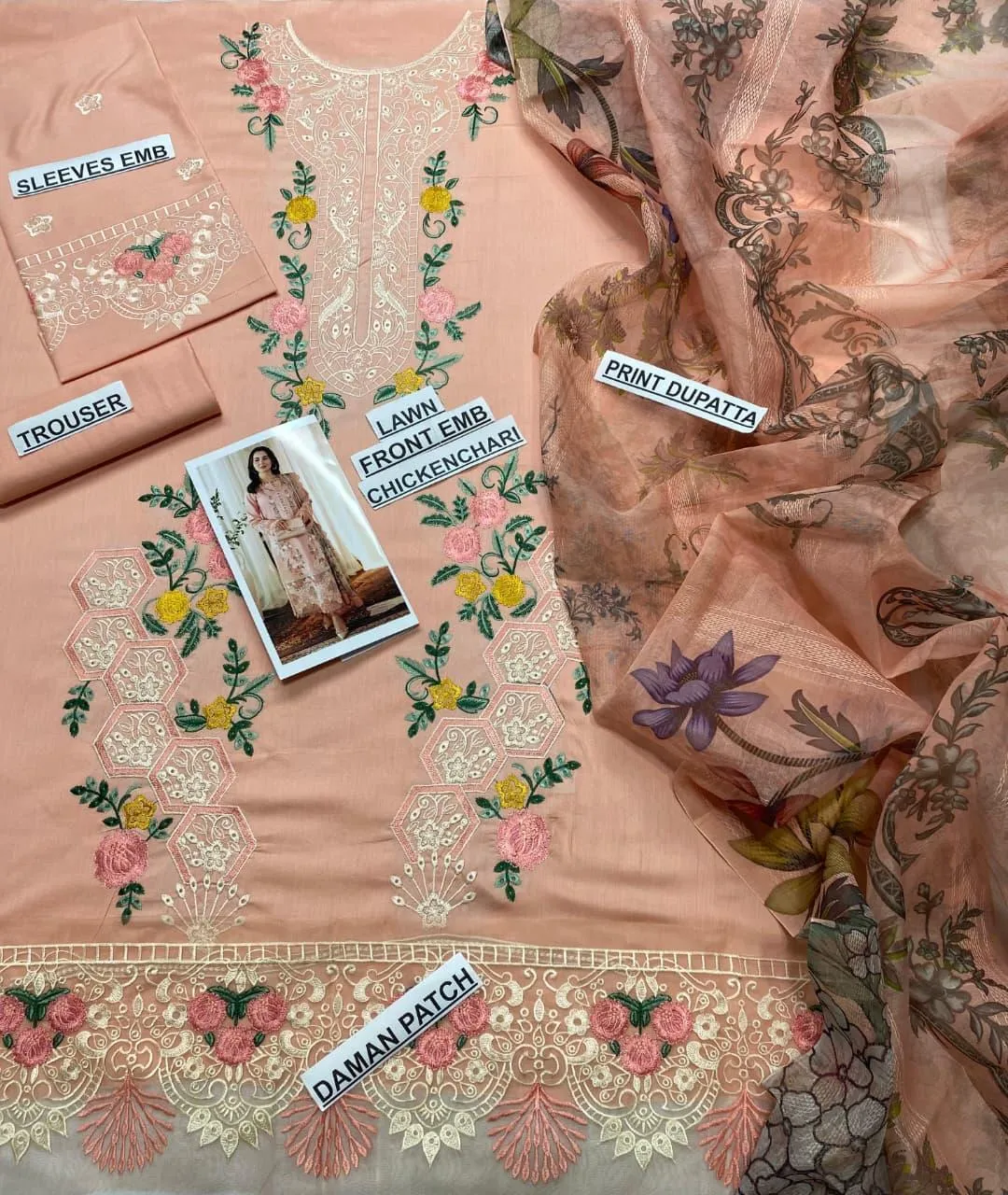 3-piece Stunning Pink Embroidered Lawn Suit