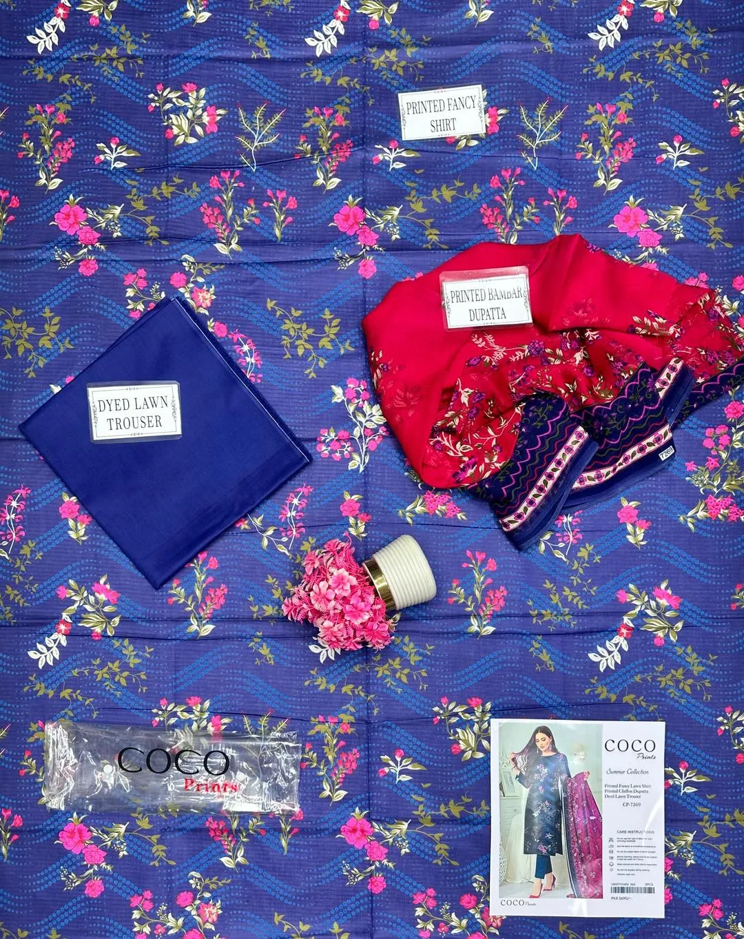 Stunning Navy Floral Print 3-Piece Salwar Kameez