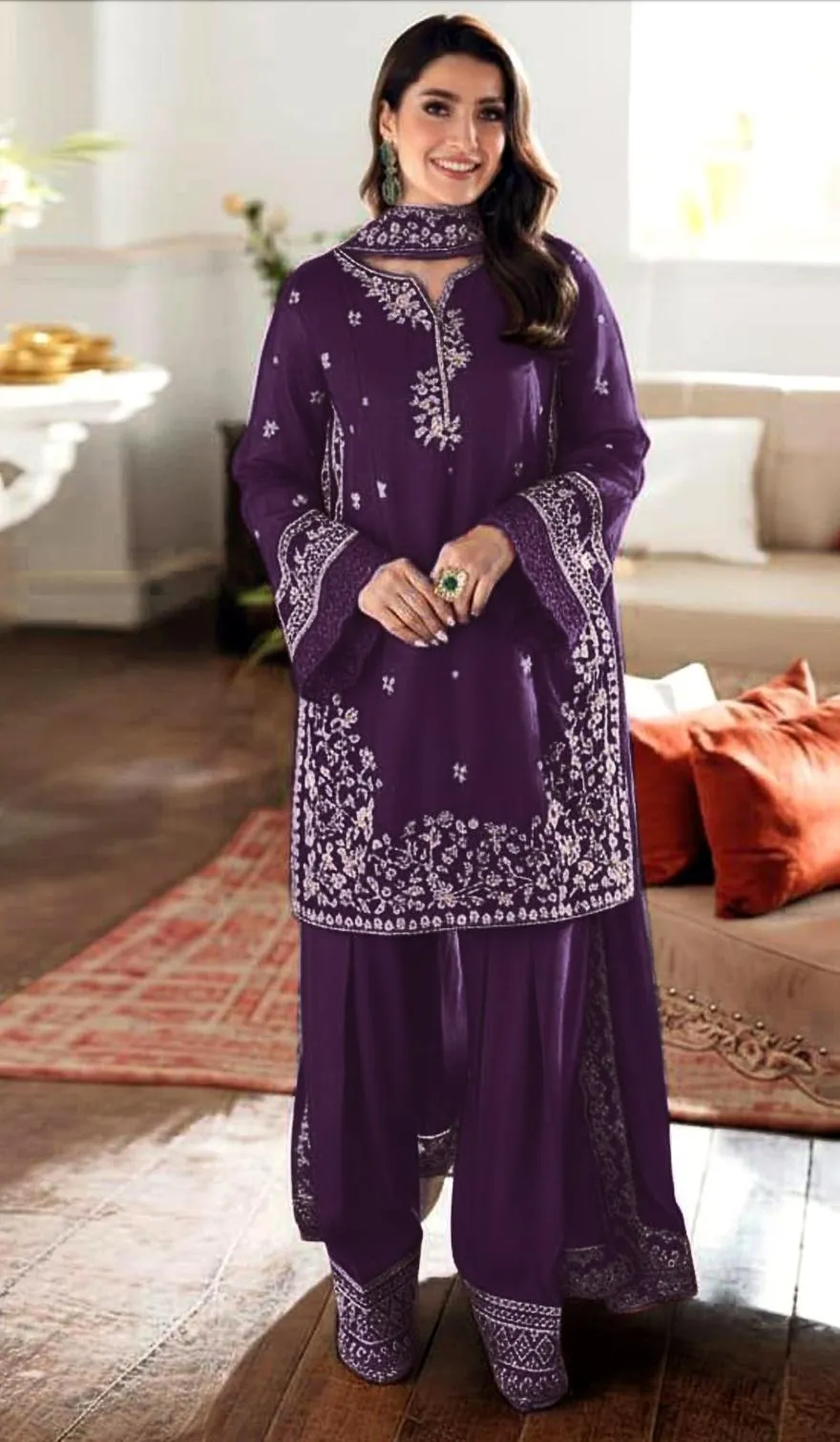 Stunning Purple Embroidered 3-Piece Lawn Suit