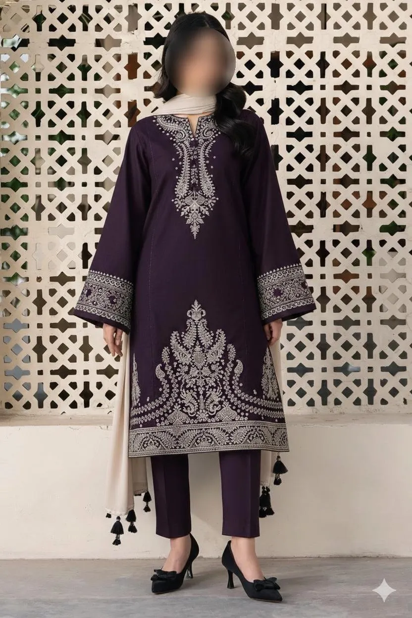 Stunning Elegant Navy Blue Embroidered 3-Piece Lawn Suit for Women