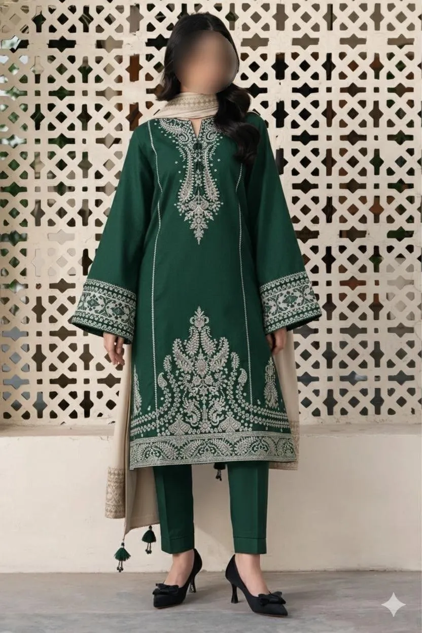 Stunning Elegant Navy Blue Embroidered 3-Piece Lawn Suit for Women