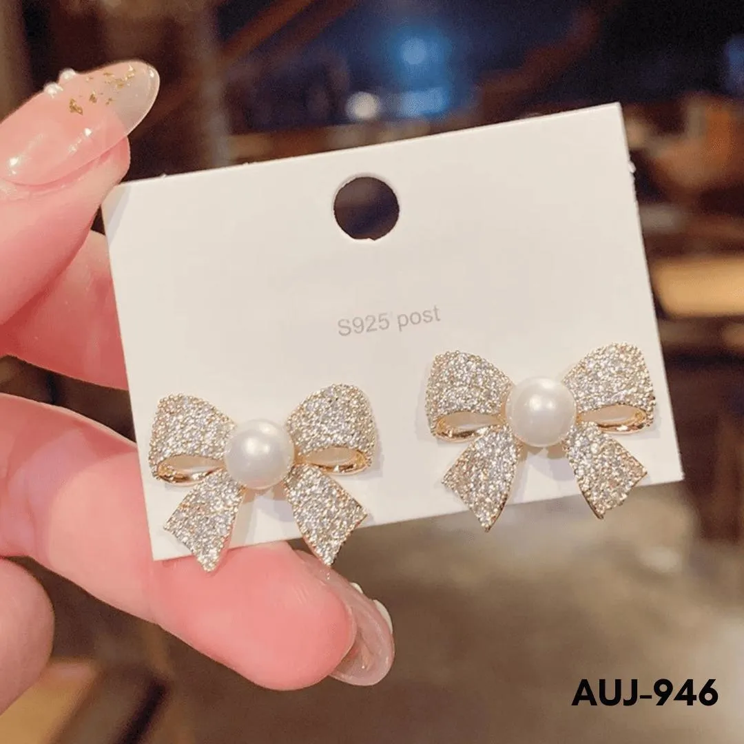 Pearl Bow Earrings for Women – Gold Plated