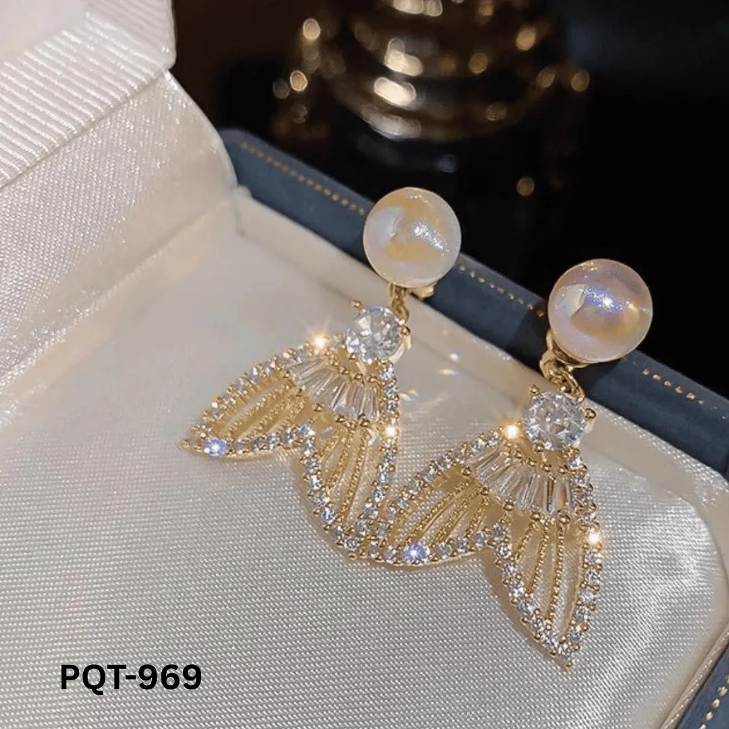 Luxury Fish Tail Pearl Zircon Gold Plated Drop Earrings