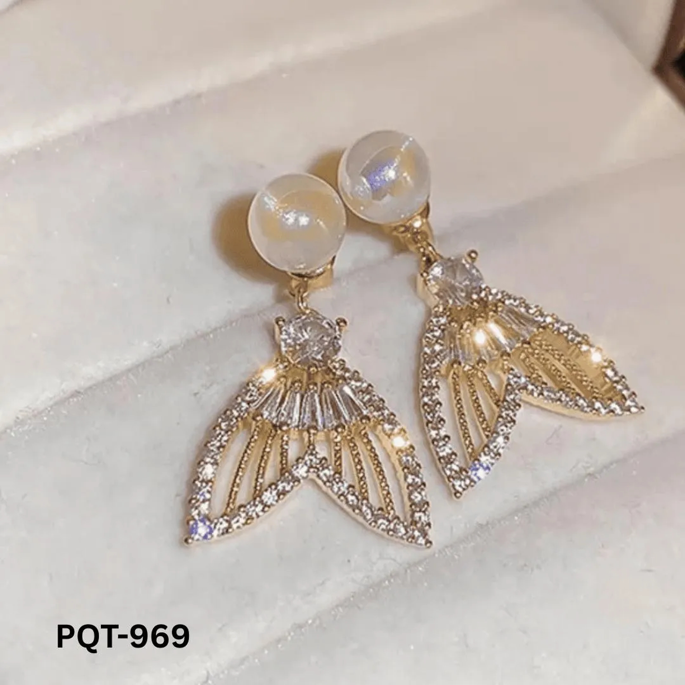 Luxury Fish Tail Pearl Zircon Gold Plated Drop Earrings