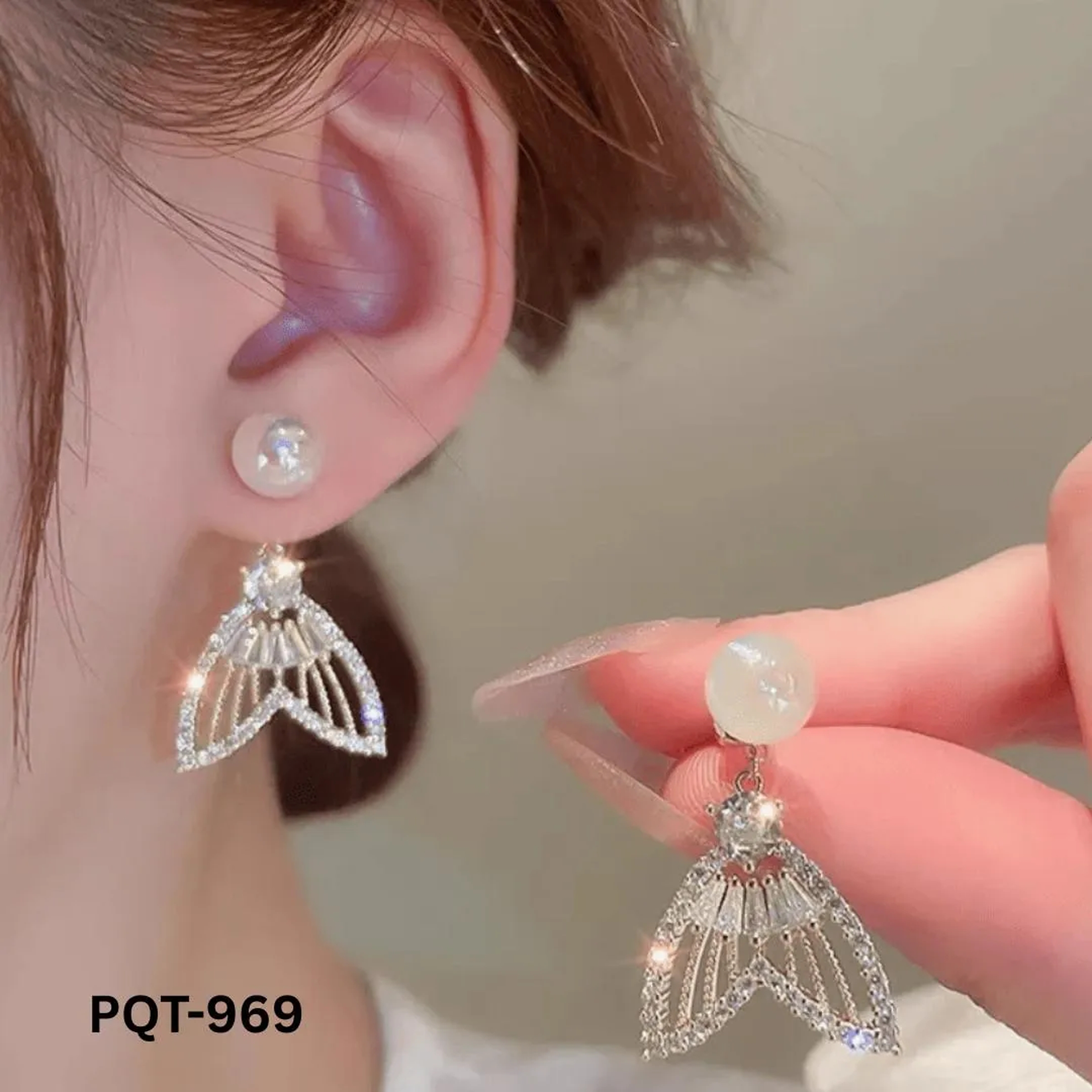 Luxury Fish Tail Pearl Zircon Gold Plated Drop Earrings