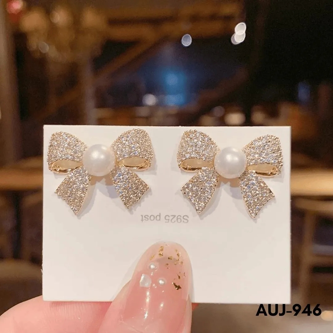Pearl Bow Earrings for Women – Gold Plated